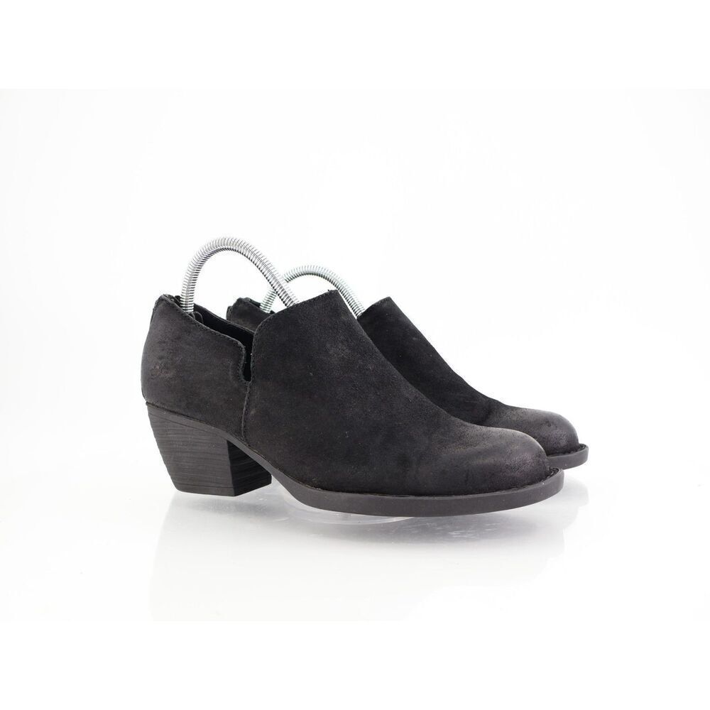 Born Antonia Ankle Boot Women's Size 9 Black Nubuck Bootie Block Heel Comfy Shoe